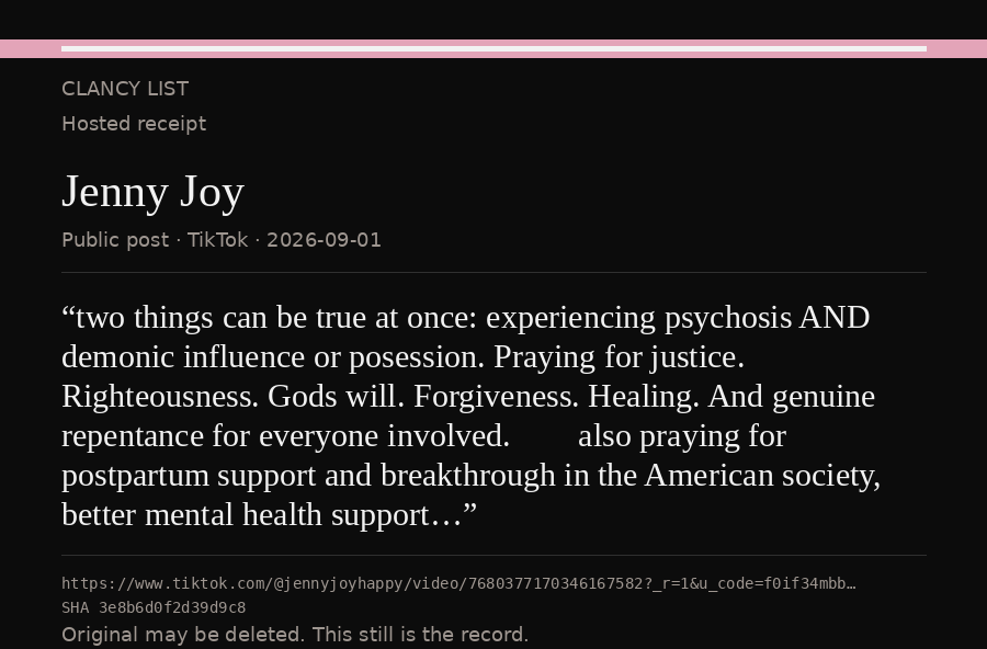 Hosted receipt of this public statement