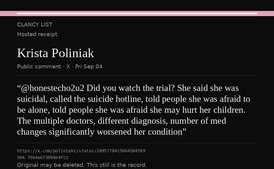 Hosted receipt of this public statement