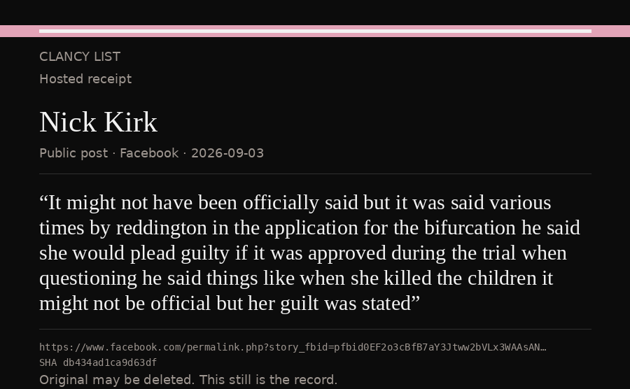Hosted receipt of this public statement