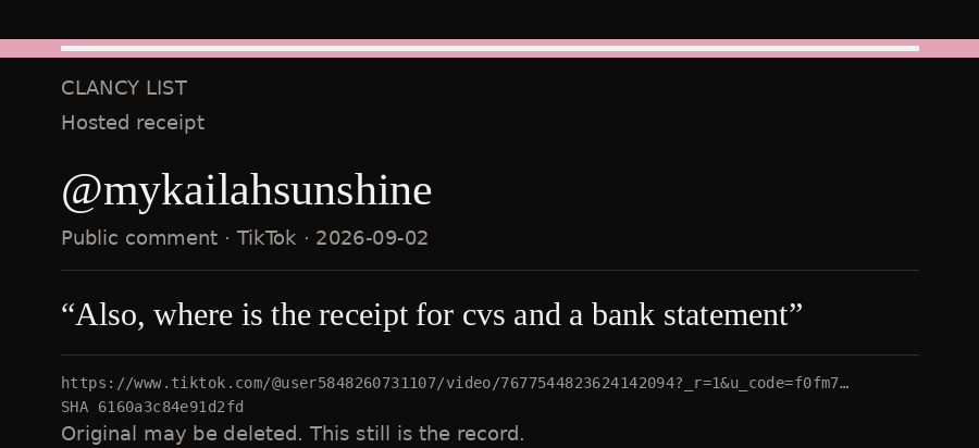 Hosted receipt of this public statement