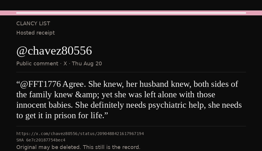 Hosted receipt of this public statement