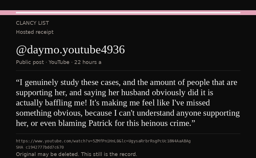 Hosted receipt of this public statement