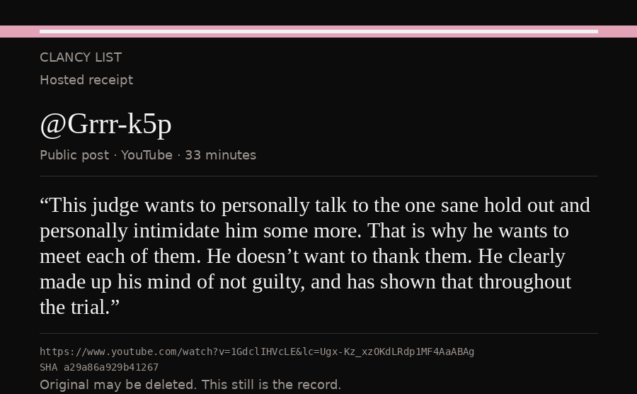 Hosted receipt of this public statement