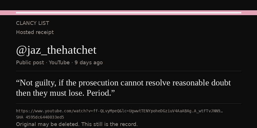 Hosted receipt of this public statement