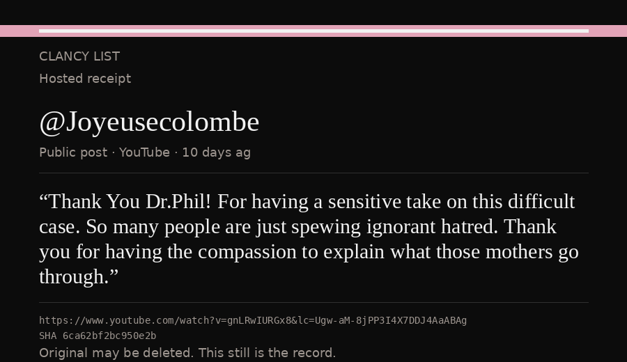Hosted receipt of this public statement