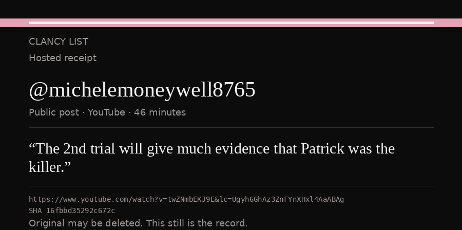 Hosted receipt of this public statement