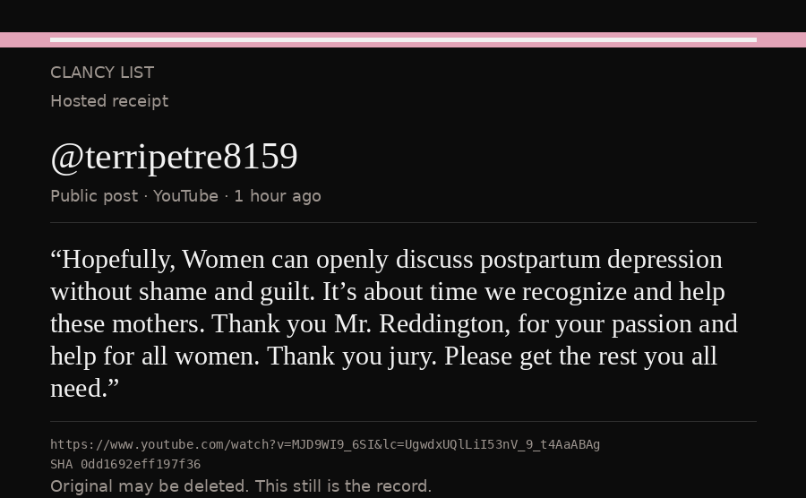 Hosted receipt of this public statement