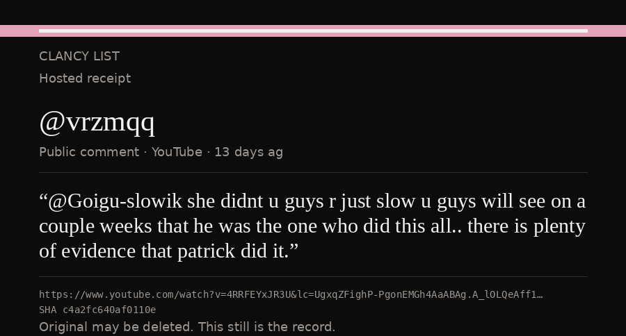 Hosted receipt of this public statement